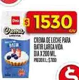Crema de leche para batir larga vida DIA x 200 ml