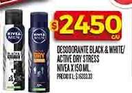 Desodorante Black & White/Active Dry Stress Nivea x 150 ml