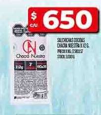 SALCHICHAS COCIDAS CHACRA NUESTRA X 112 G.