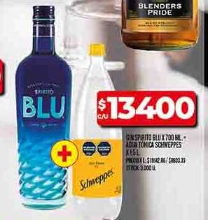 Gin Spirito Blu 700 ml + Agua Tónica Schweppes 1.5 L