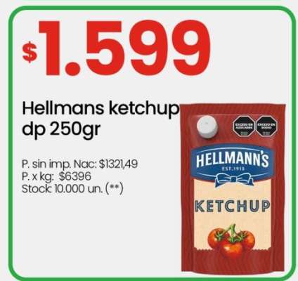 Hellmans ketchup dp 250gr