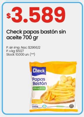 Check papas bastón sin aceite 700 gr