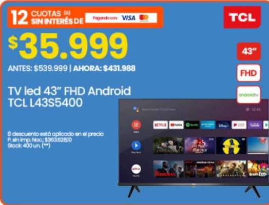 TV LED 43 FHD ANDROID TCL L43S5400