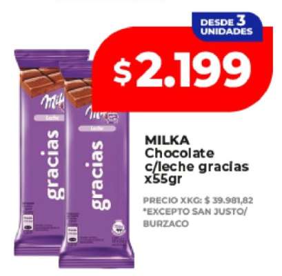 MILKA Chocolate c/leche gracias x55gr