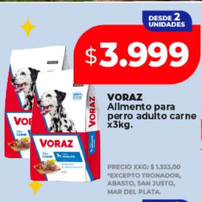 VORAZ Alimento para perro adulto carne x3kg
