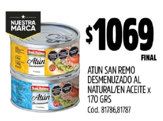 ATUN SAN REMO DESMENUZADO AL NATURAL/EN ACEITE x 170 GRS