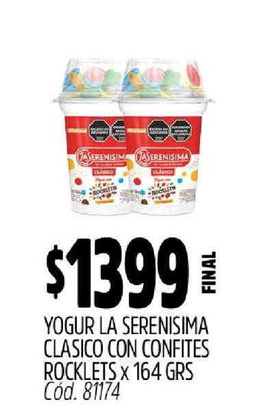 YOGUR LA SERENISIMA CLASICO CON CONFITES ROCKLETS x 164 GRS