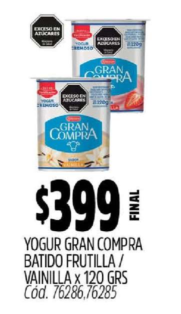 Yogur Gran Compra Batido Frutilla/Vainilla x 120 grs