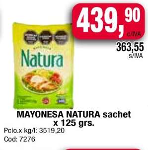 MAYONESA NATURA SACHET x 125 grs.