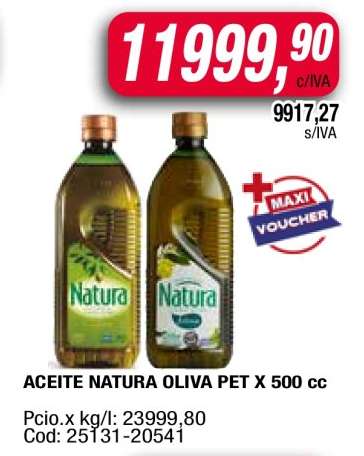 ACEITE NATURA OLIVA PET x 500 cc