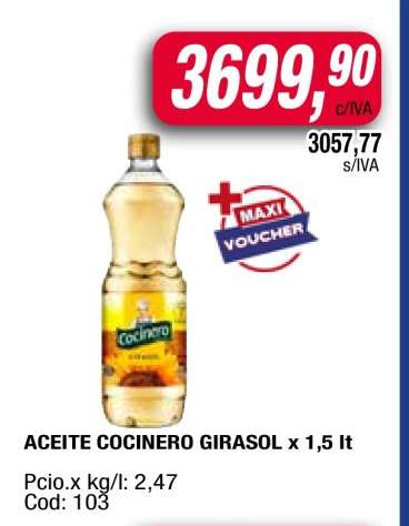 ACEITE COCINERO GIRASOL x 1,5 lt