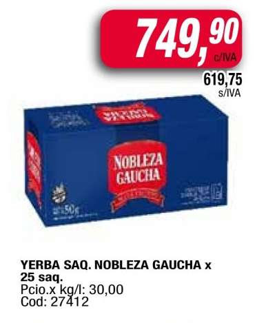 YERBA SAQ. NOBLEZA GAUCHA x 25 saq.