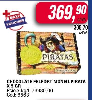 CHOCOLATE FELFORT MONED.PIRATA X 5 GR