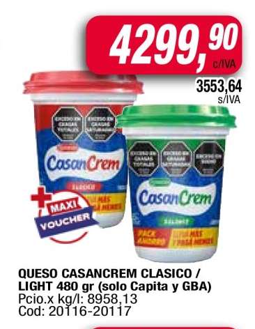 QUESO CASANCREM CLASICO / LIGHT 480 gr