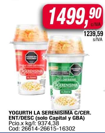 Yogurth La Serenisima C/Cer.