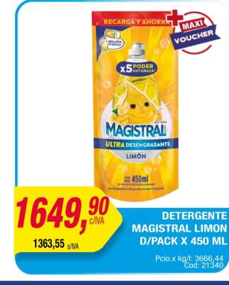 DETERGENTE MAGISTRAL LIMON D/ PACK X 450 ML