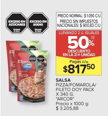 Salsa Pizza/Pomarola/Fileto Doy Pack x 340 g 'Arcor'