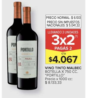 Vino Tinto Malbec Portillo