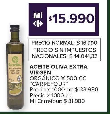 Aceite Oliva Extra Virgen Orgánico x 500 cc 'Carrefour'