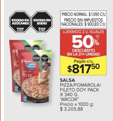 Salsa Pizza/Pomarola/Fileto Doy Pack x 340 g 'Arcor'